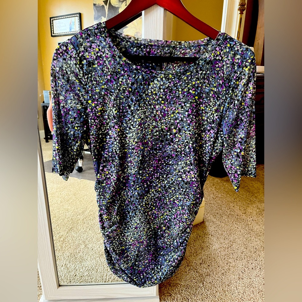 White House Black Market Mesh Shirred-Side Tee